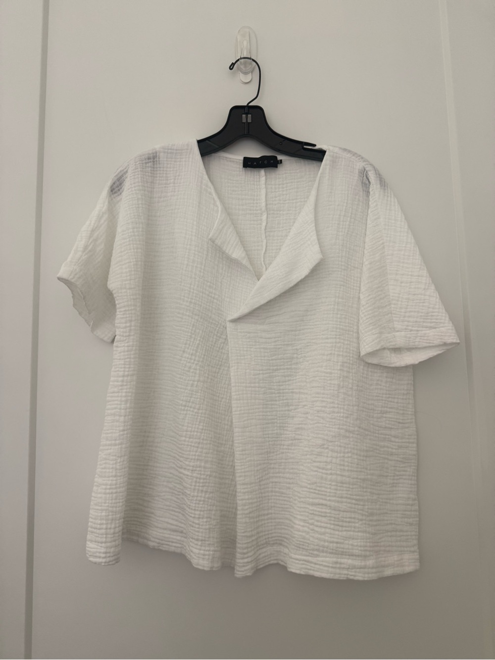 Hatch White Textured Short-Sleeve V-Neck Blouse